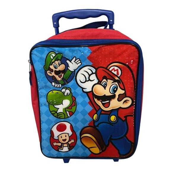 Super Mario Kids Rolling Carry-On Suitcase with Luigi, Yoshi & Toad Characters - Picture 1 of 7